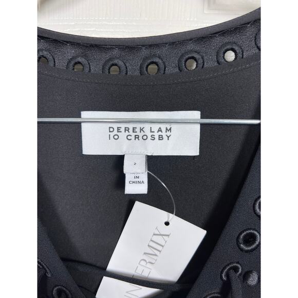 New Derek Lam 10 CROSBY Lace Up Embroidered Grommet Tank Dress Black 2 / XS - Picture 3 of 10